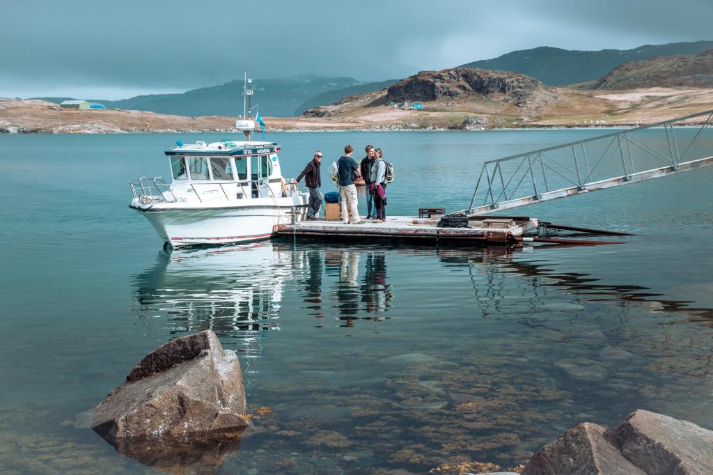 Guests boarding a transfer boat in South Greenland