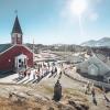 The old church in Nuuk with National Day celebrations